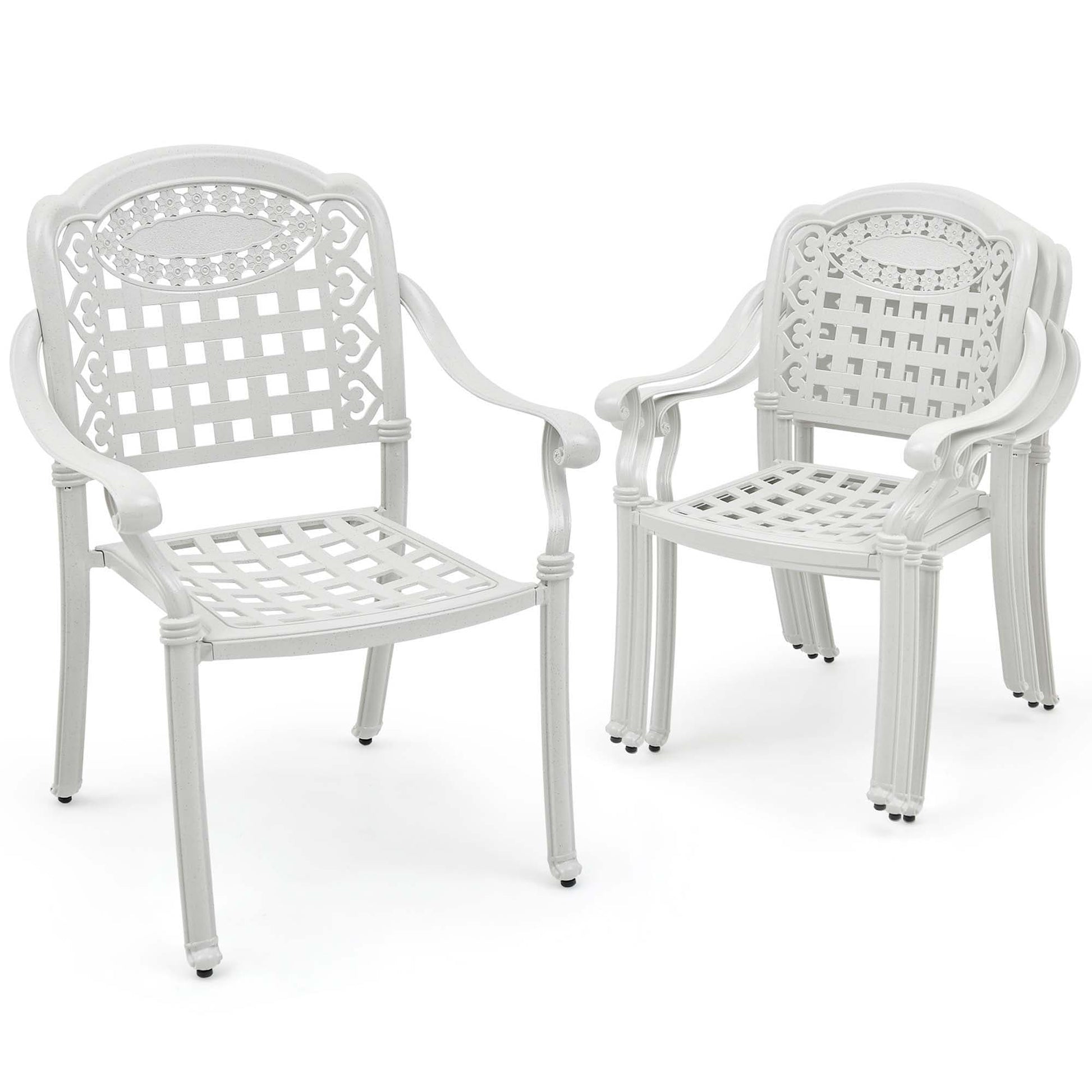 Costway Set of 4 Stackable White Aluminum Frame Stationary Dining Chair with Solid Seat