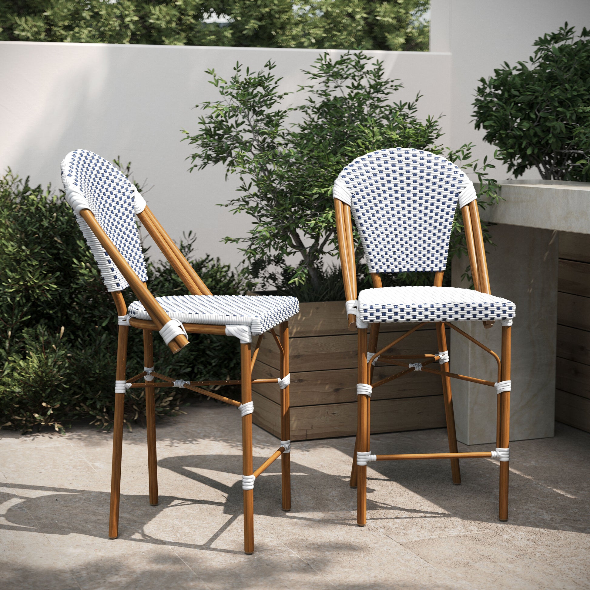 Taylor & Logan White Navy/Natural Frame 25.75-in H Counter height Stackable Metal Bar Stool 2 -Pack