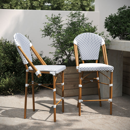 Taylor & Logan White Navy/Natural Frame 25.75-in H Counter height Stackable Metal Bar Stool 2 -Pack