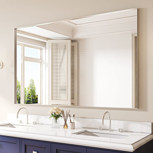 waterpar 72-in x 36-in Framed Rectangle Bathroom Vanity Mirror ( Silver )