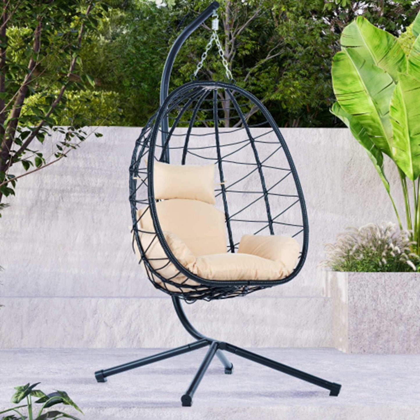 Runesay Hammock Beige Woven Hammock chair with Stand