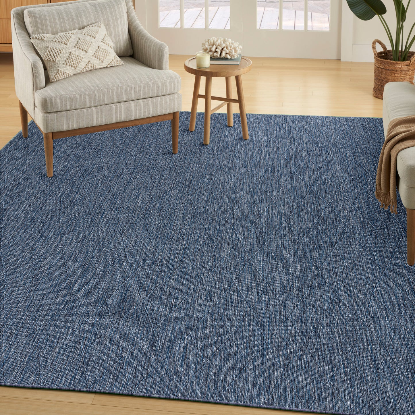 Nourison Home 9 x 12 (ft) Loomed Navy Blue Rectangular Indoor/Outdoor Geometric Machine washable Area rug