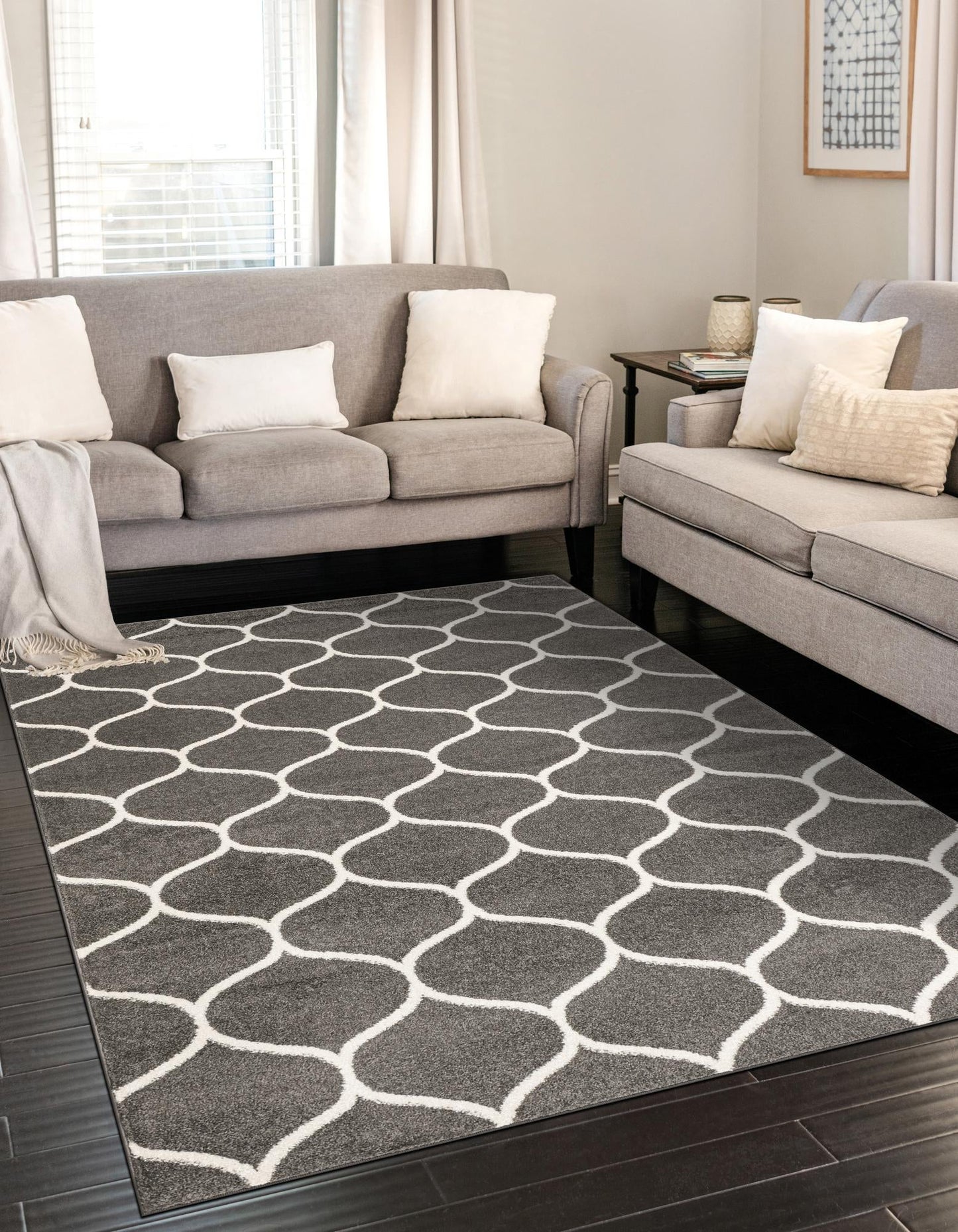 Unique Loom Trellis Frieze 10 x 14 (ft) Loomed Polypropylene Dark Gray Rectangular Indoor Trellis Area rug