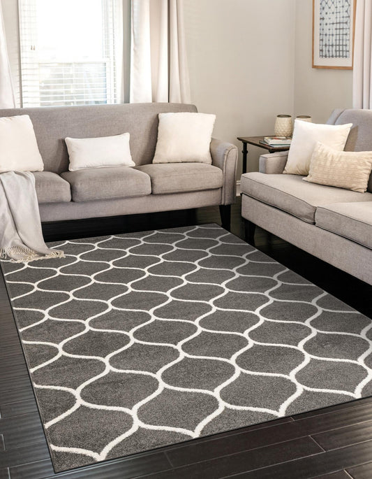 Unique Loom Trellis Frieze 10 x 14 (ft) Loomed Polypropylene Dark Gray Rectangular Indoor Trellis Area rug
