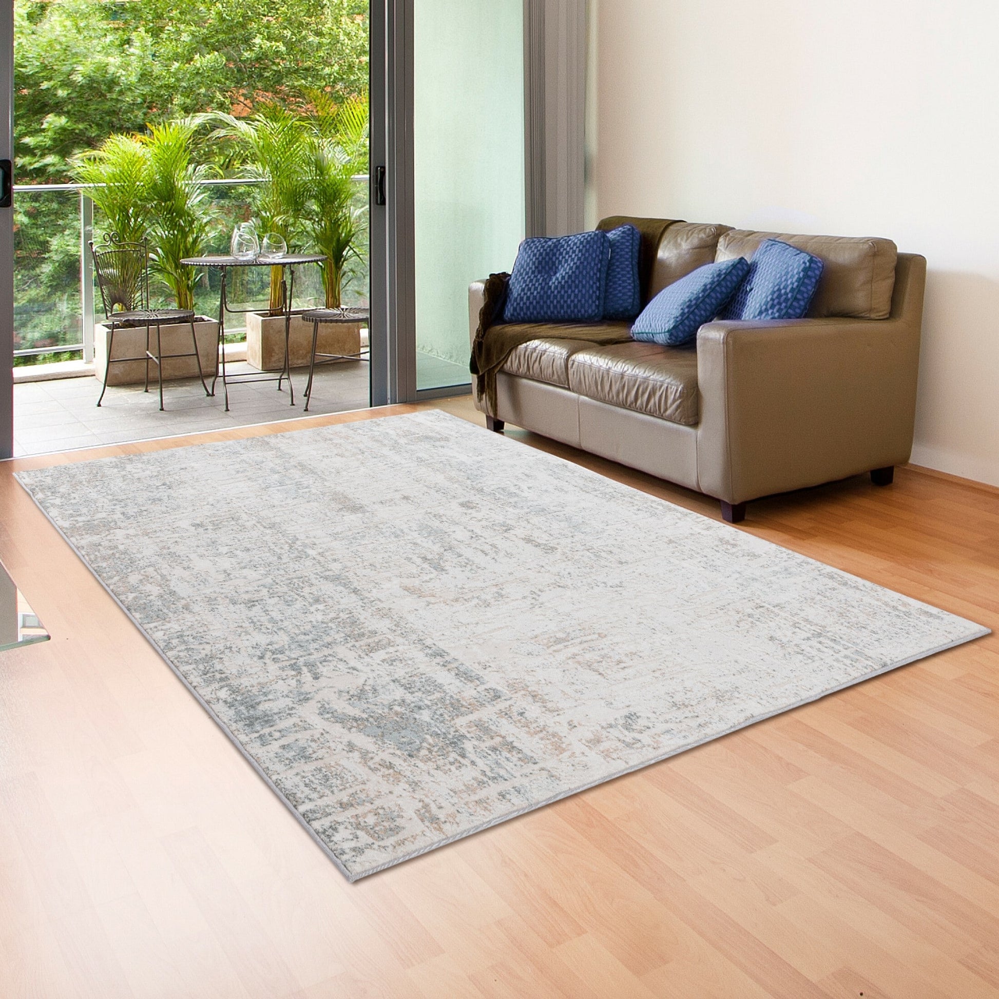 LR Home 5 x 7 (ft) Loomed Gray/Cream/Blue/Taupe Rectangular Indoor Abstract Bohemian/Eclectic Area rug