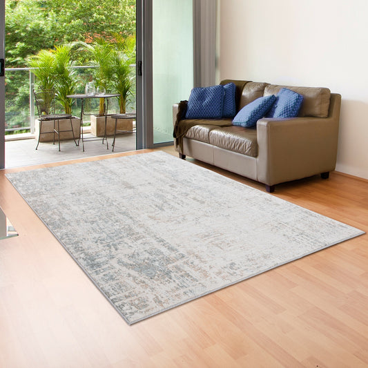LR Home 5 x 7 (ft) Loomed Gray/Cream/Blue/Taupe Rectangular Indoor Abstract Bohemian/Eclectic Area rug