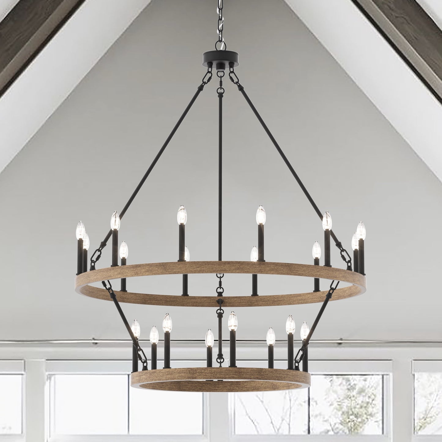 ACROMA Nauvoo 20 -Light Distressed Brown Farmhouse Bare bulb For Use in Bedrooms, Dining Rooms, Foyers, Kitchens, Living Rooms Chandelier