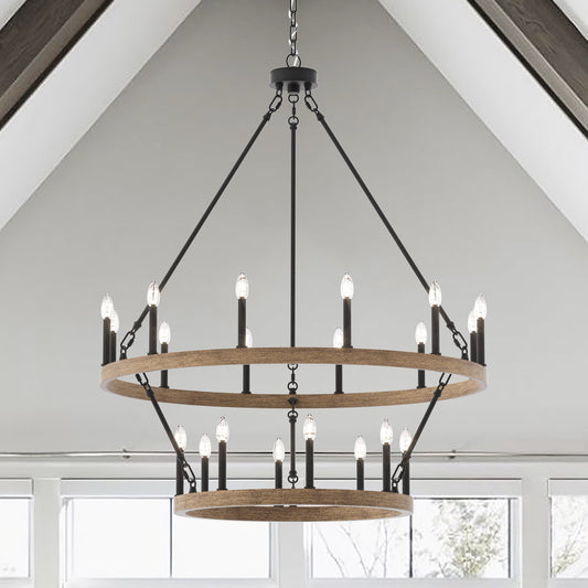 ACROMA Nauvoo 20 -Light Distressed Brown Farmhouse Bare bulb For Use in Bedrooms, Dining Rooms, Foyers, Kitchens, Living Rooms Chandelier