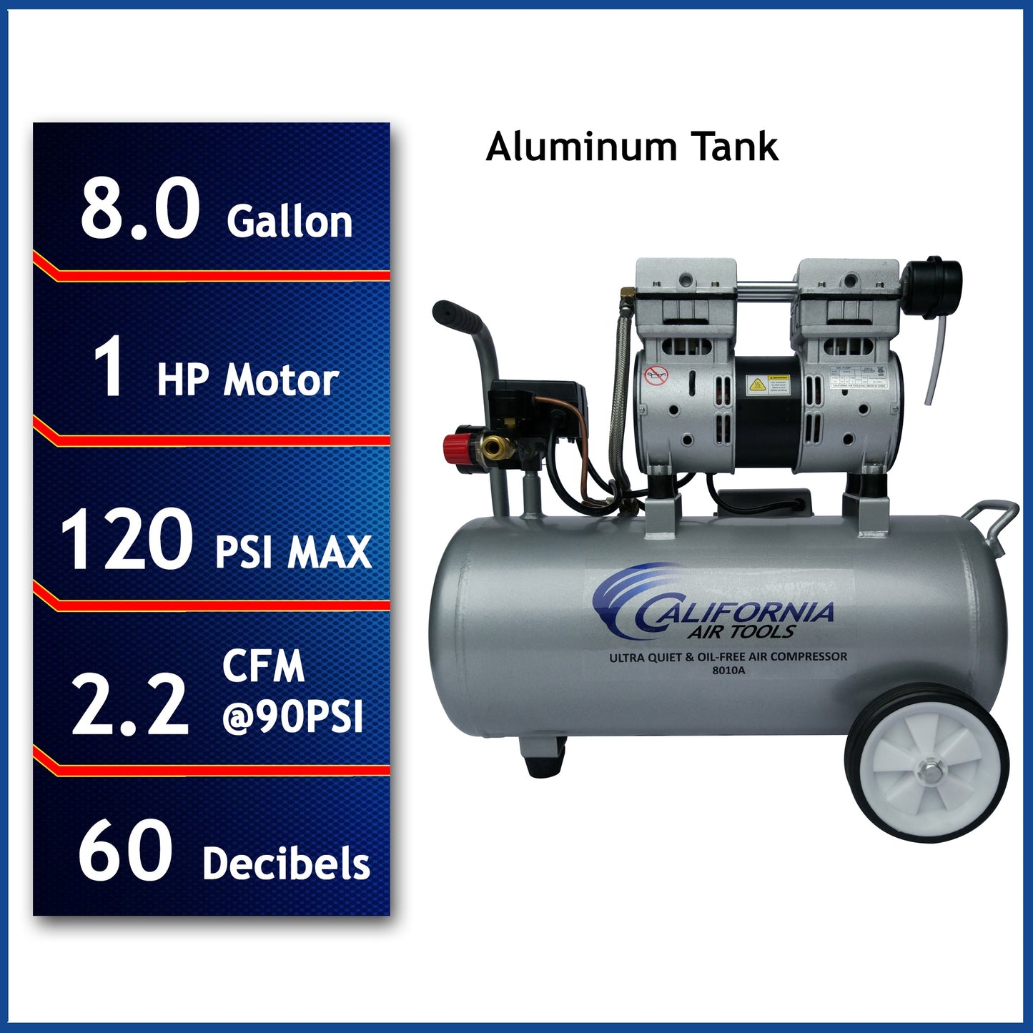 California Air Tools 8-Gallon Portable Electric 120 PSI Hot Dog Air Compressor 8010A