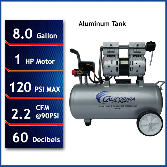 California Air Tools 8-Gallon Portable Electric 120 PSI Hot Dog Air Compressor 8010A