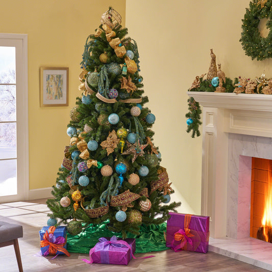 AAZJ 7-ft Noble fir Pre-lit Pencil Artificial Christmas Tree with Multicolor LED Lights