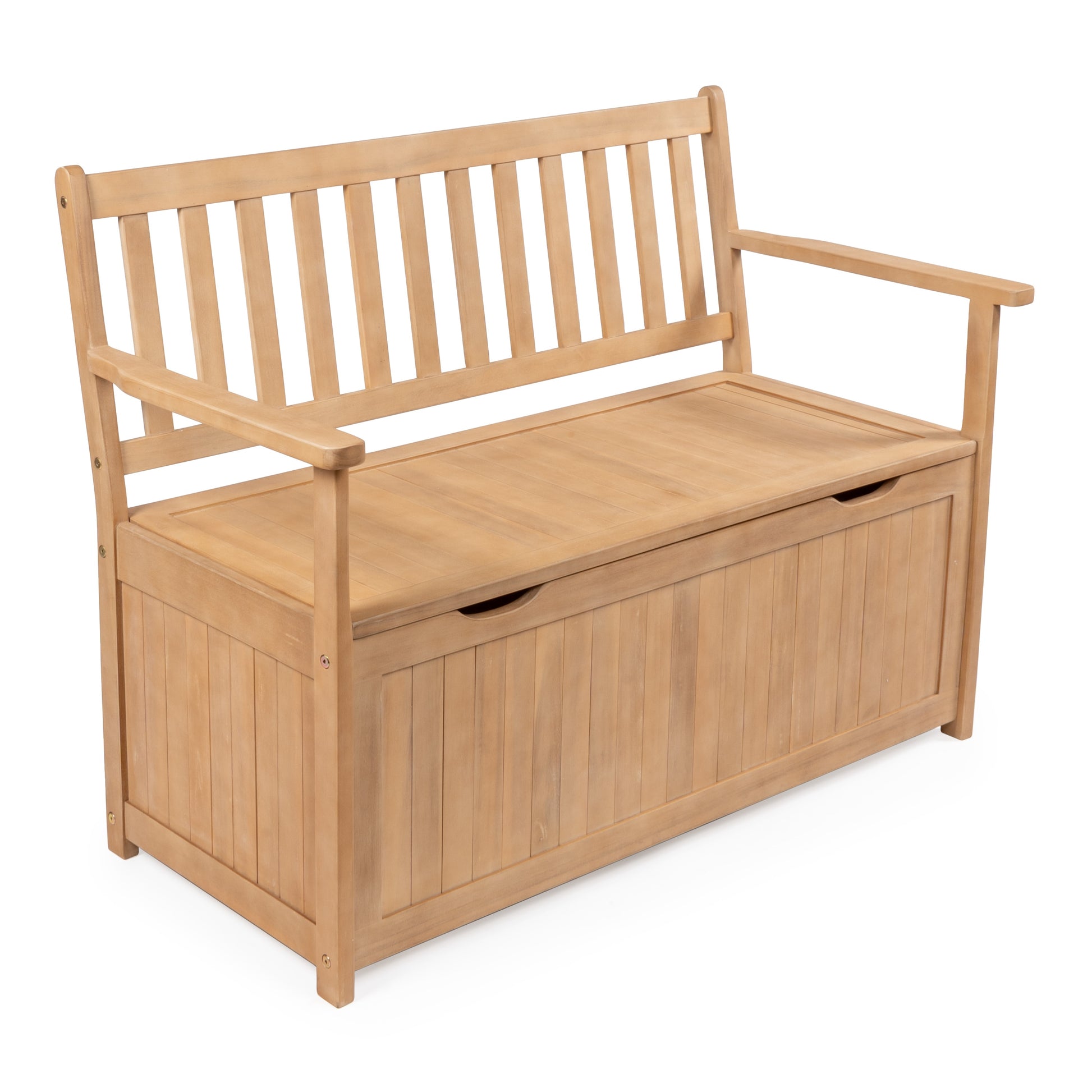 happimess Sophie Traditional Farmhouse Lift-Top 42-Gallon Light Teak Matte Finish Wood Deck Box