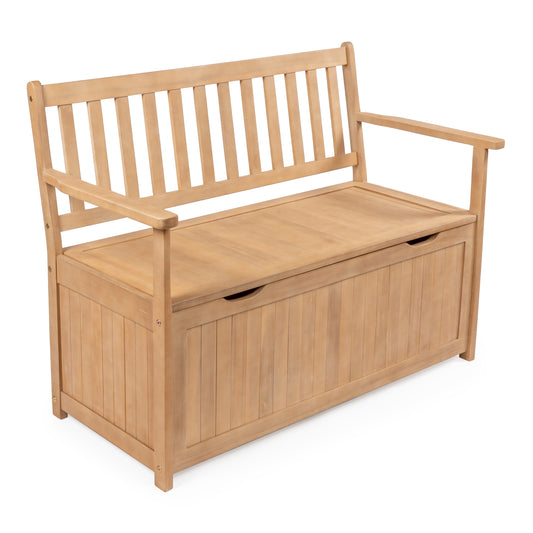 happimess Sophie Traditional Farmhouse Lift-Top 42-Gallon Light Teak Matte Finish Wood Deck Box