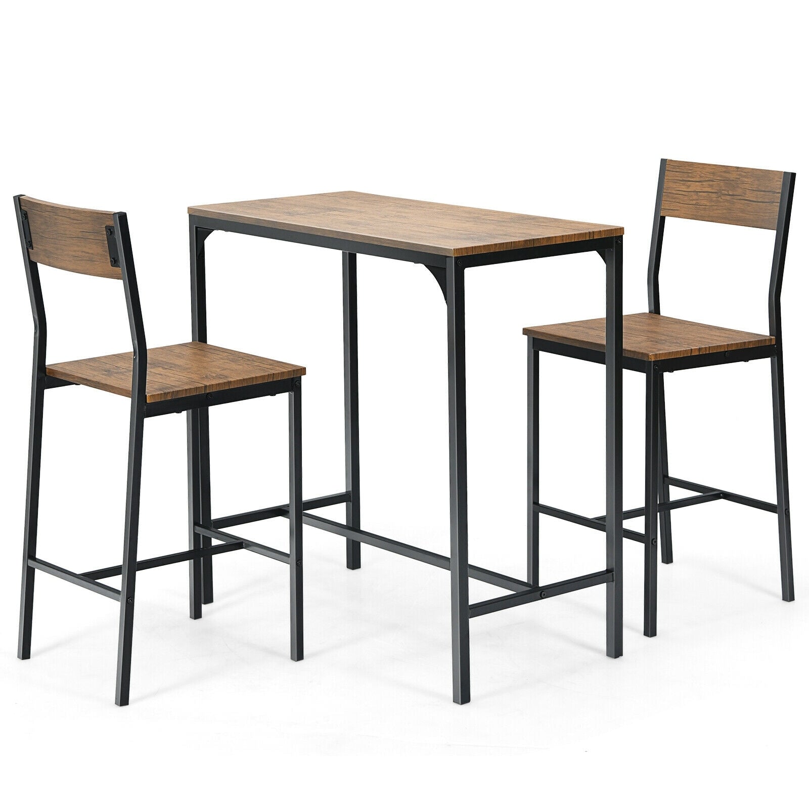 Forclover Patio Dining Sets 3 -Piece Black Counter height Steel Rectangle Table with 2 Stackable Stationary Chairs