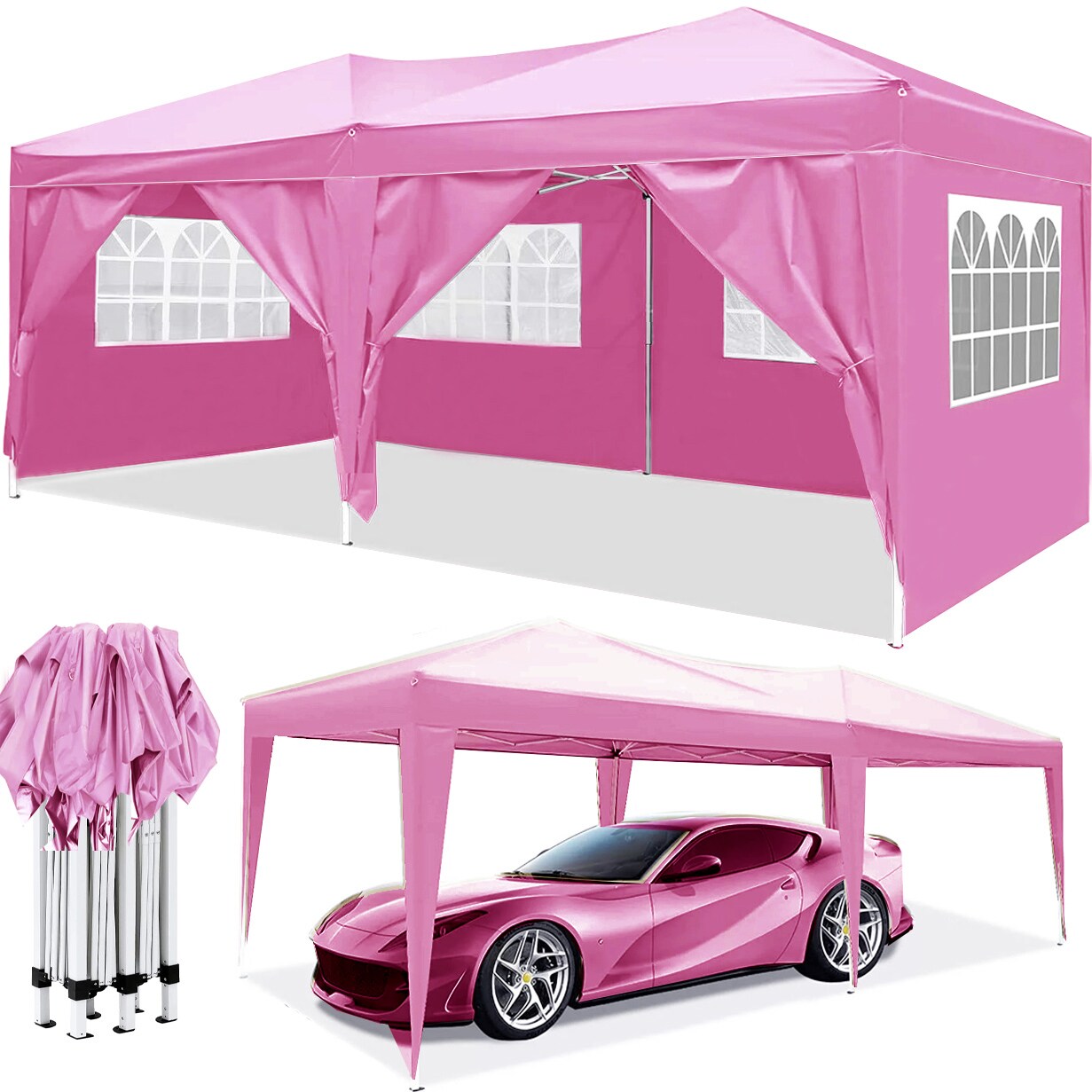Kahomvis 20-ft x 10-ft Rectangle Pink Pop-up canopy