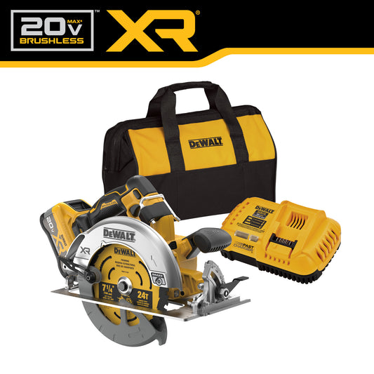 DEWALT XR 20-volt Max 7-1/4-in Brushless Cordless Circular Saw Kit (1-Battery &amp; Charger Included) DCS590WW1