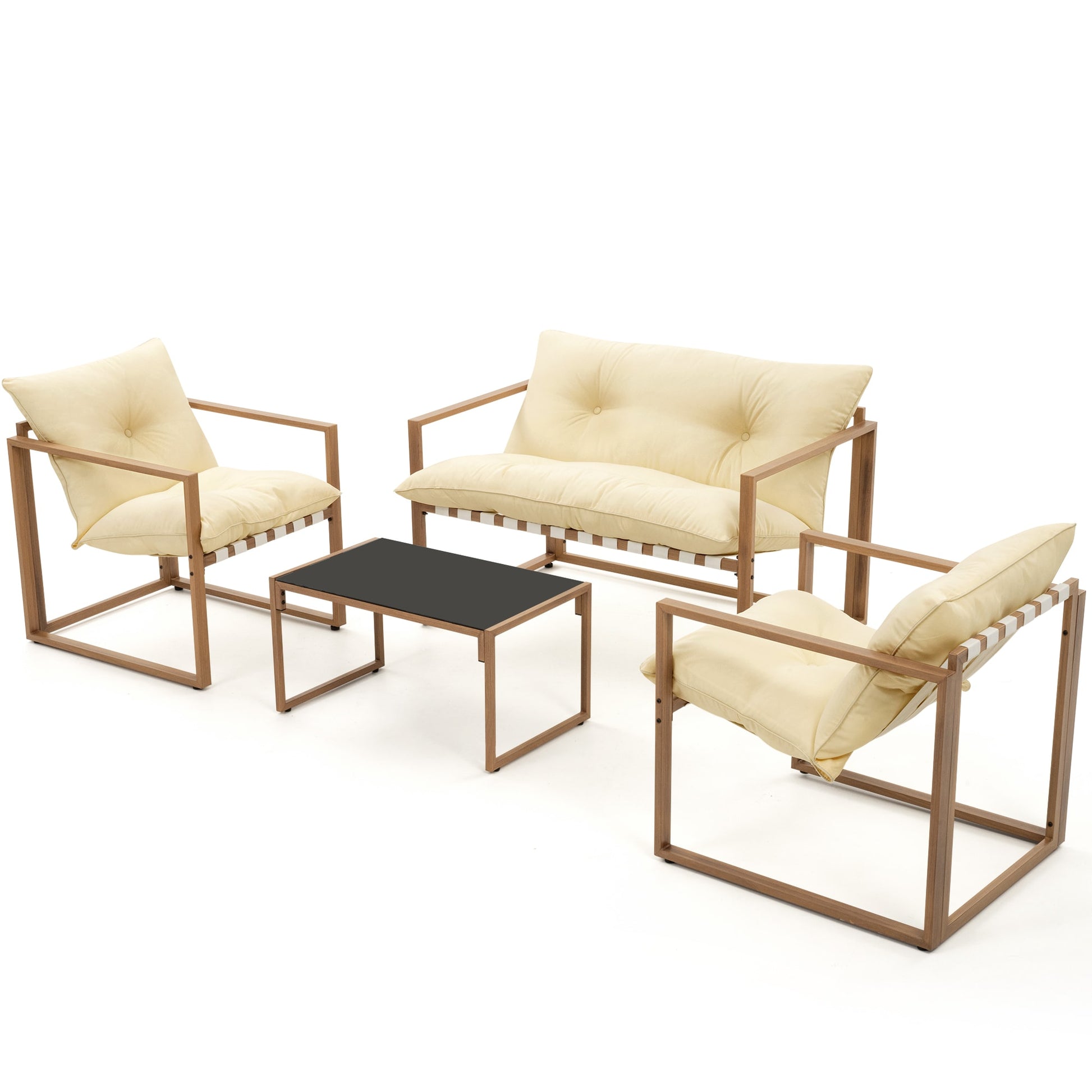 PamaPic 4 -Piece Patio Conversation Set with Brown Cushions