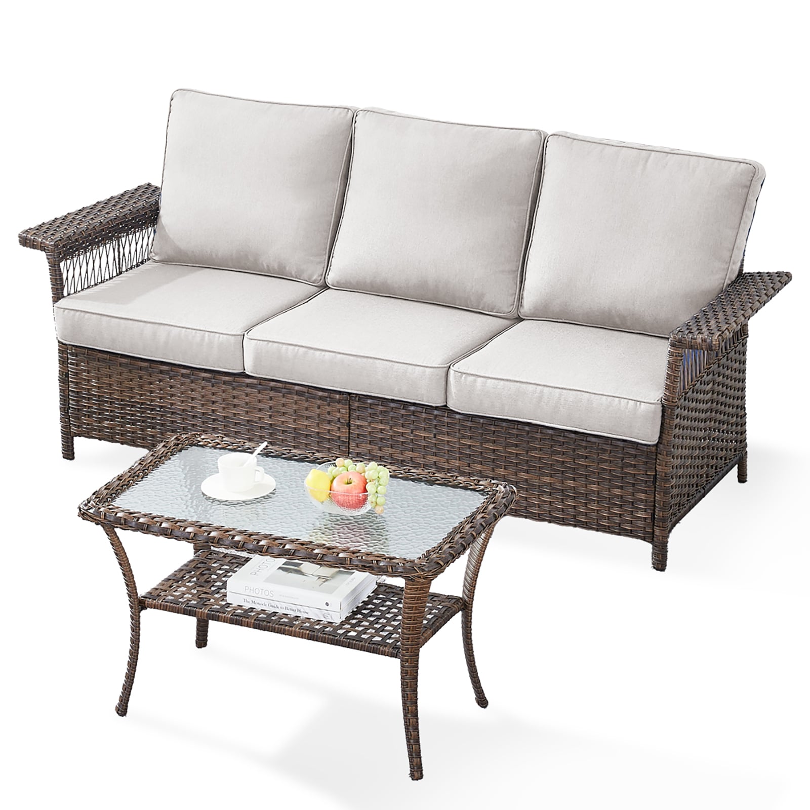 Rilyson 2 -Piece Wicker Patio Sofa Conversation Set with Multiple color/finishes Cushions