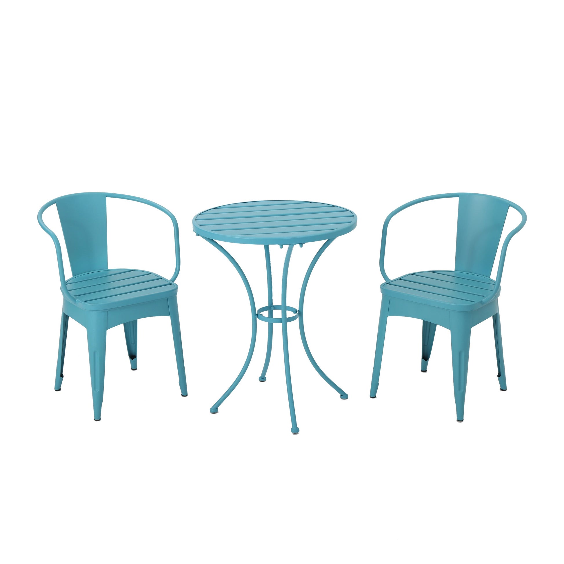 AHIOU HOME Berkeley 3 -Piece Blue Bistro Patio Dining Set Steel Round Table with 2 Stationary Chairs