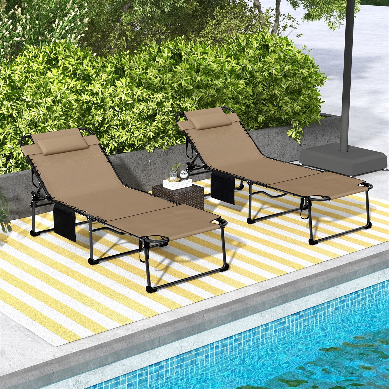 BABOOM Polyester Beige Folding Beach lounger Adjustable and