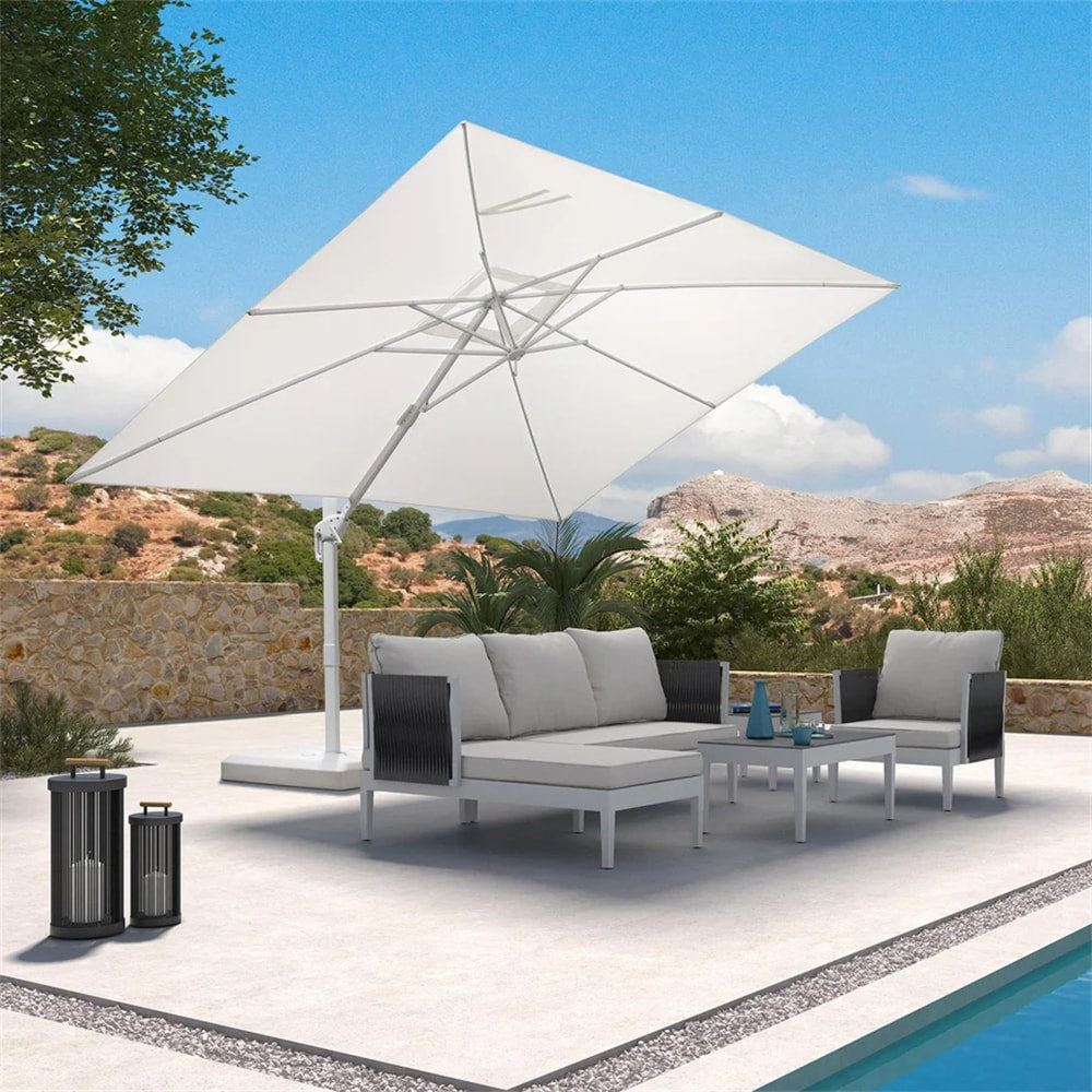 PURPLE LEAF 9-ft Aluminum White Crank Cantilever Patio Umbrella