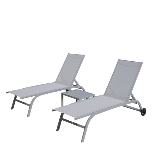 Miki Shinly Outdoor Chaise Lounge Set Set of 2 Silver Aluminum Frame Stationary Chaise Lounge Chair with Gray Sling Seat