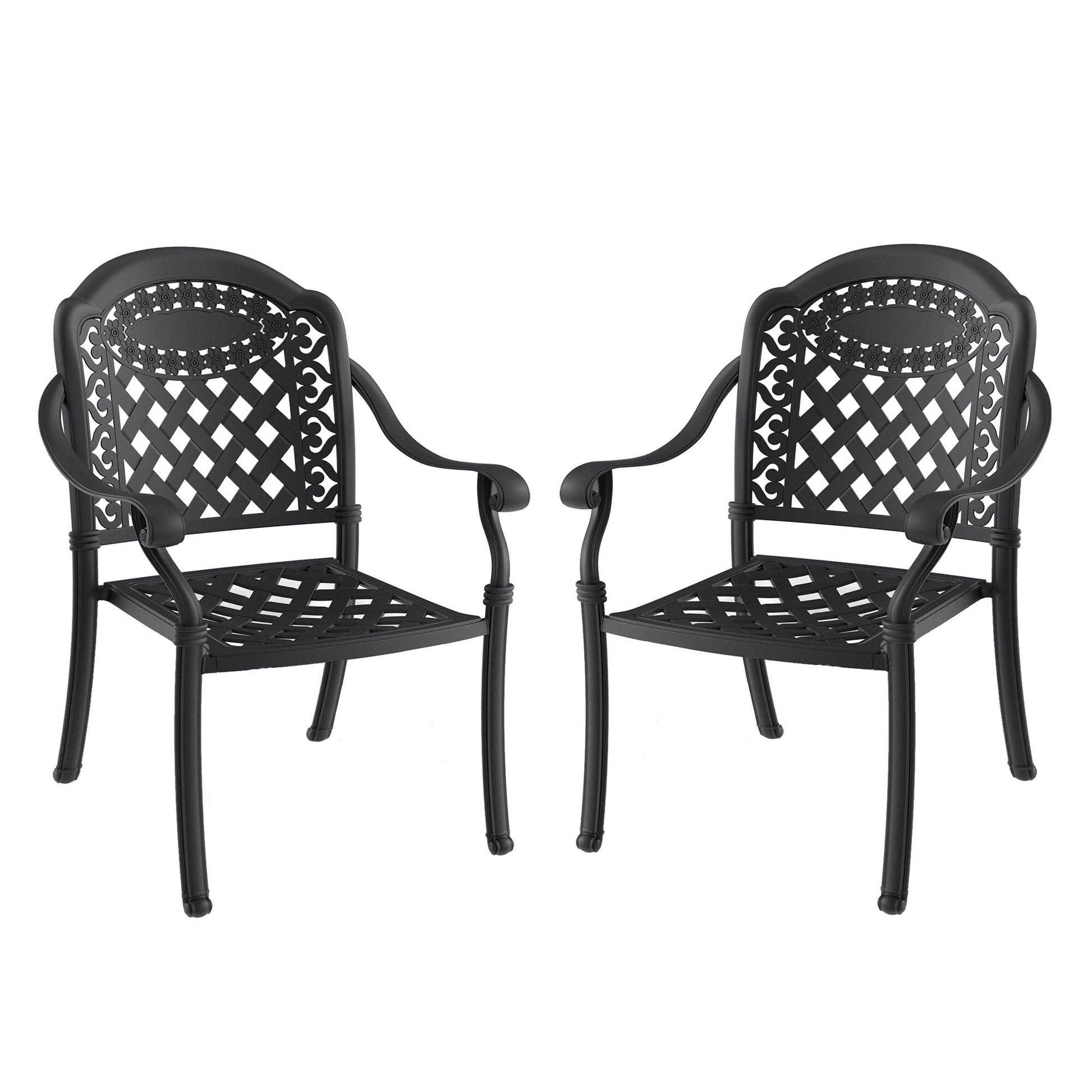 CESICIA PatioÂ Chairs Set of 2 Black Aluminum Frame Stationary Dining Chair with Multiple colors/finishes Cushioned Seat