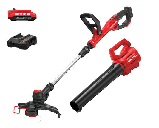 CRAFTSMAN V20 20-volt Max Cordless Battery String Trimmer and Leaf Blower Combo Kit 2 Ah (Battery & Charger Included) CMCK197D1