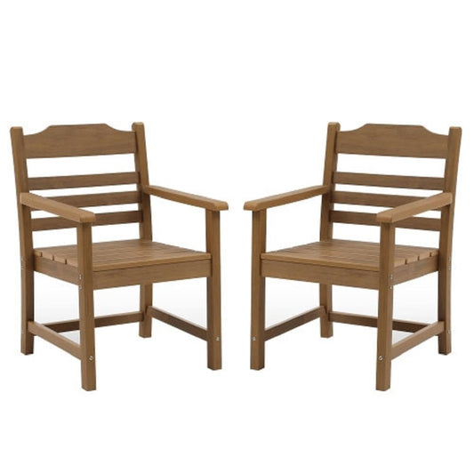 ZAKLOOP Patio Dining Chair Set of 2 Brown Stationary Dining Chair with Brown Slat Seat