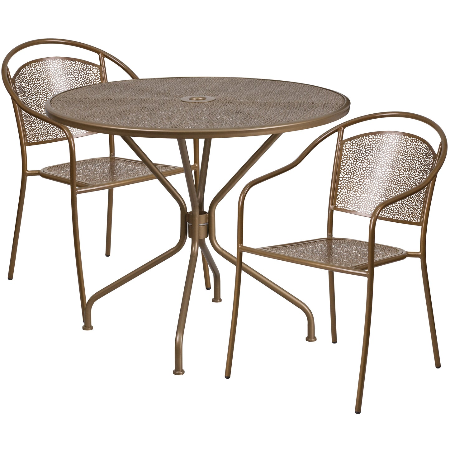 Flash Furniture Oia 3 -Piece Gold Patio Dining Set Steel Round Table with 2 Stackable Stationary Chairs