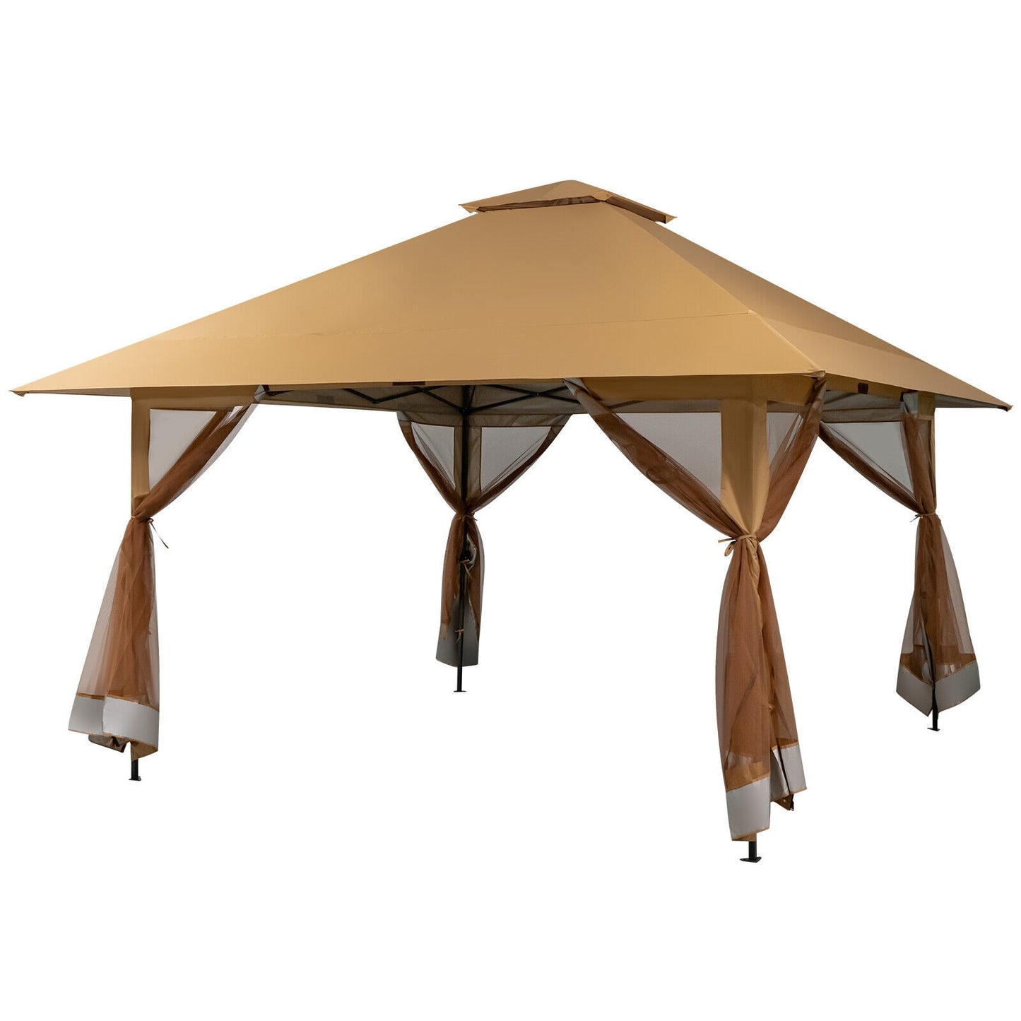 WELLFOR 13-ft x 13-ft Coffee Gazebo with Soft Top Roof (Screen Included)