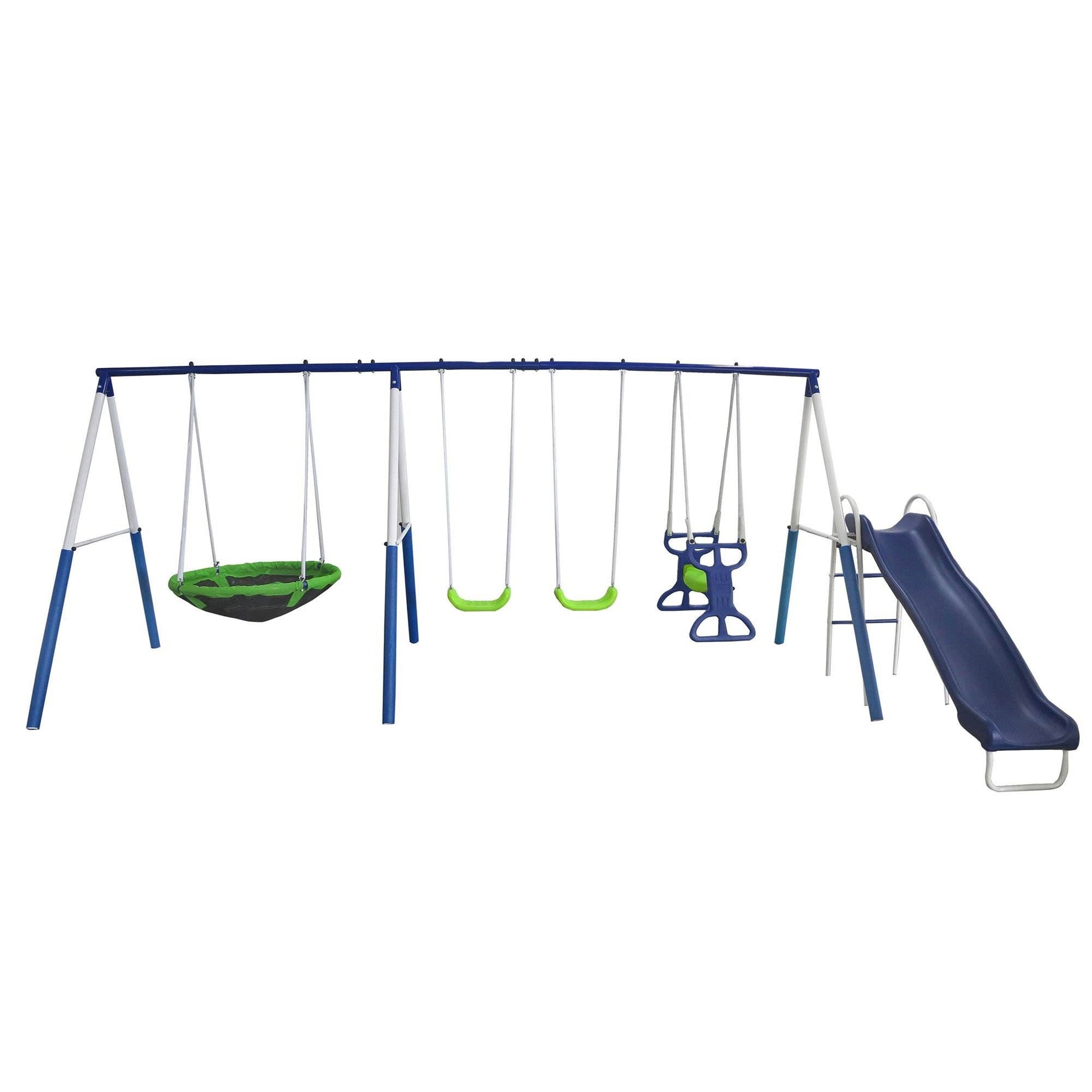 XDP Recreation Residential Steel Swing set with 4 Swings and Slide Included