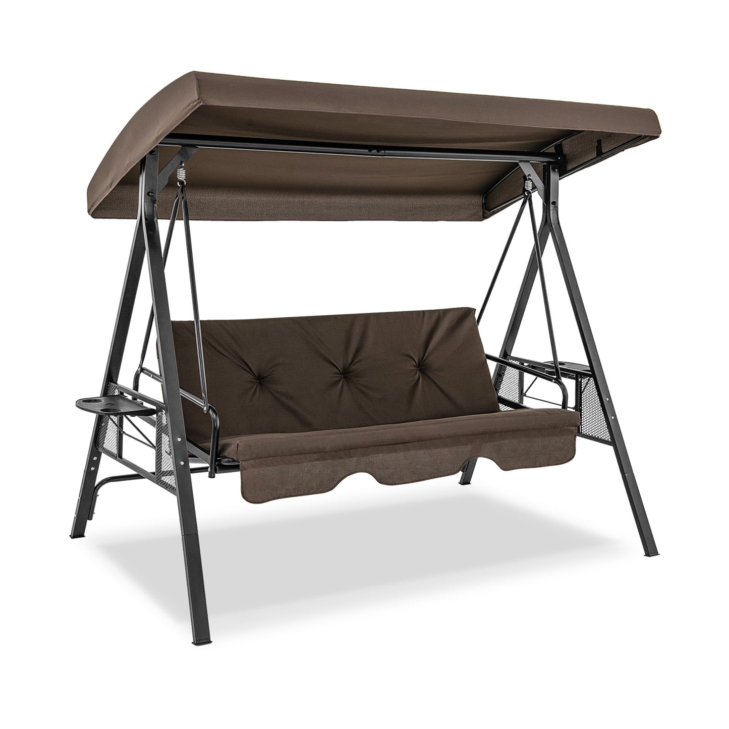 WELLFOR 3 -person Brown Outdoor Swing