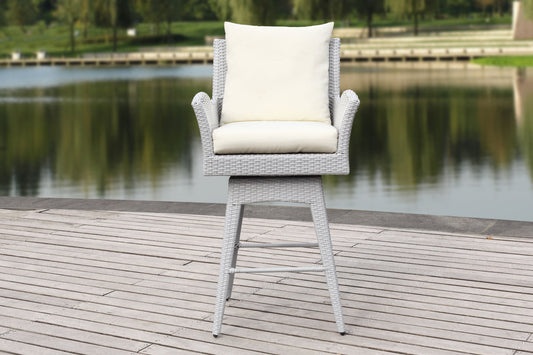 Safavieh Hayes Rattan Gray/Beige Steel Frame Swivel Counter-height Chair with Off-white Cushioned Seat