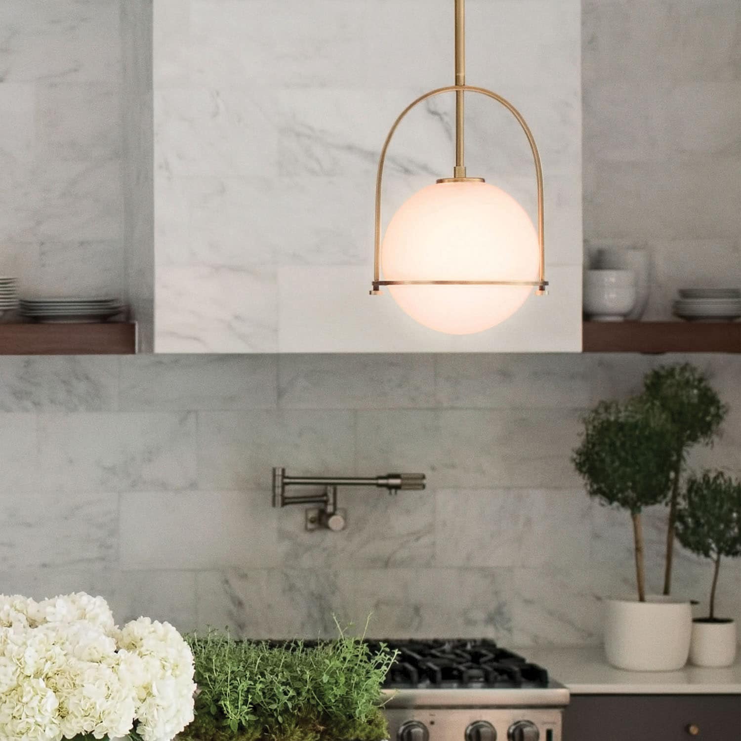 Hinkley Somerset Heritage Brass Transitional Etched glass Globe Small Hanging Pendant light 6588910