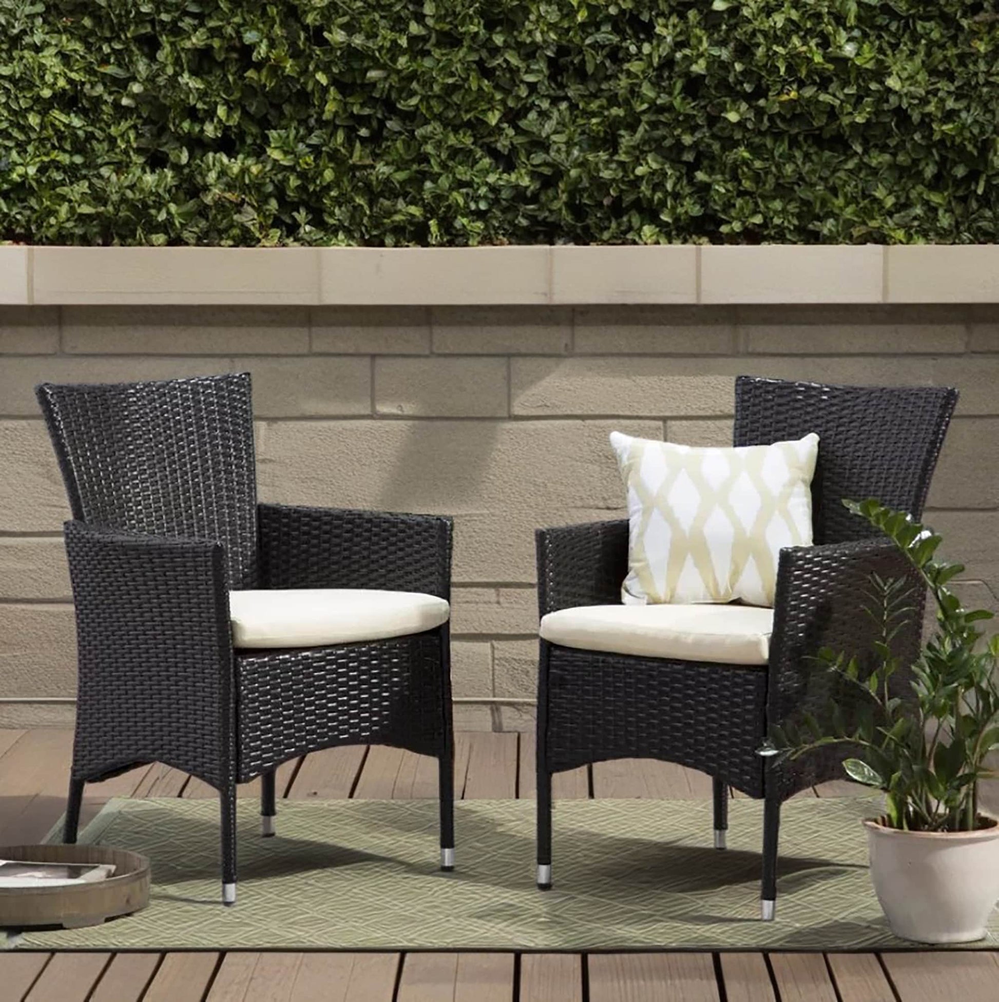 Moda Furnishings 2 -Piece Wicker Patio Conversation Set with Off-white Cushions