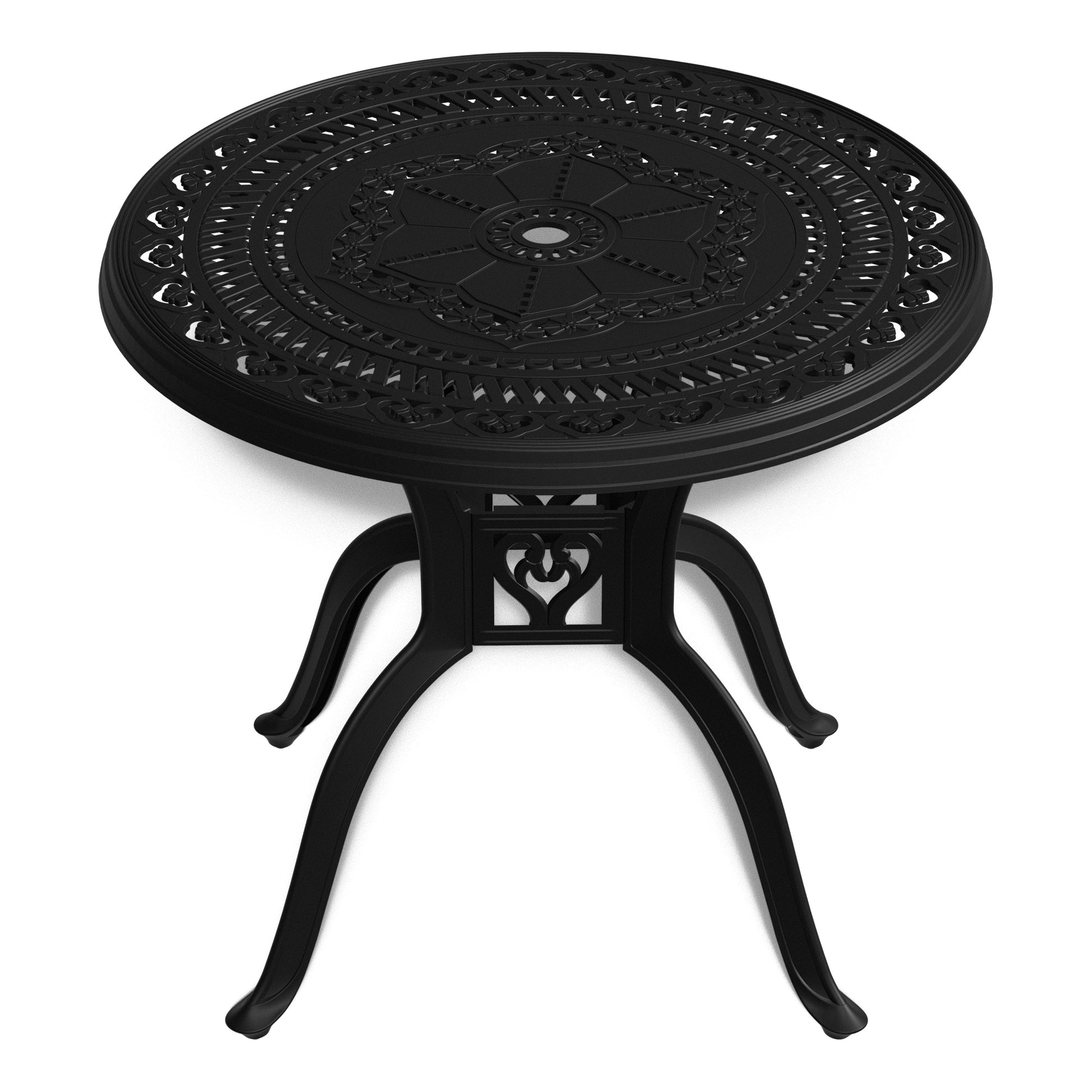 Kahomvis Cast Aluminum Patio Dining Table Round Outdoor Dining Table 31.5-in W x 31.5-in L with Umbrella Hole