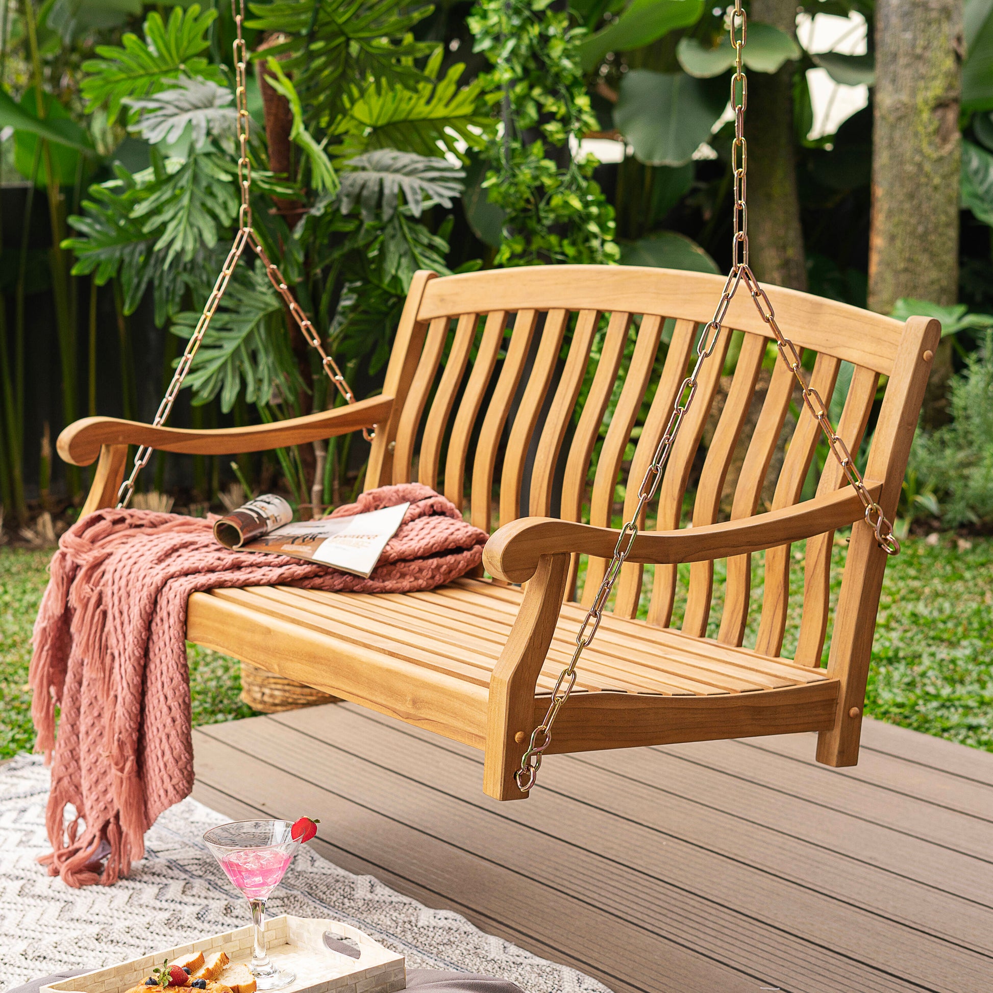 Cambridge Casual Colton 2 -person Natural Teak Wood Outdoor Swing