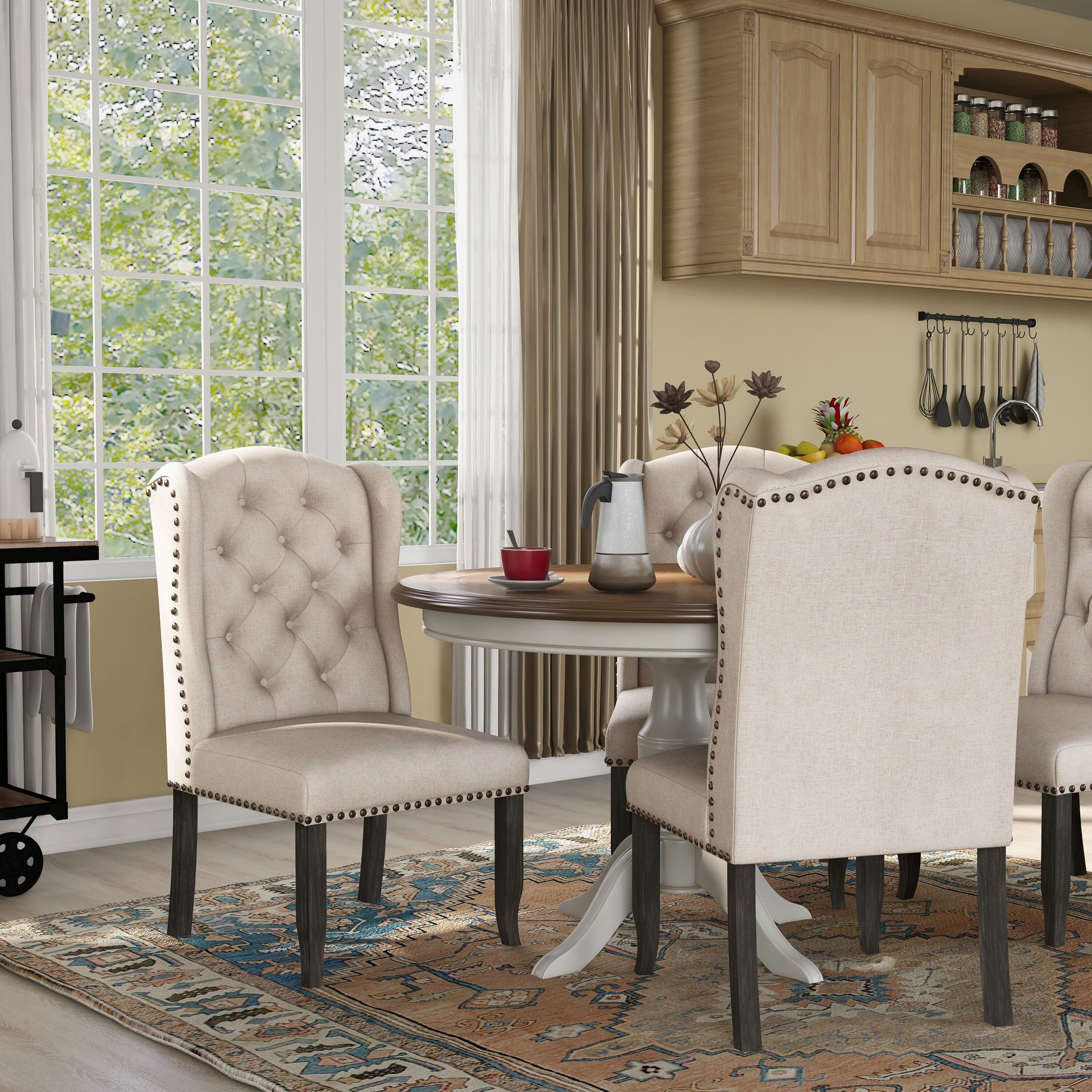 Furniture of America Set of 2 Druid Hills Rustic Polyester Upholstered Dining Side Chair (Wood Frame)