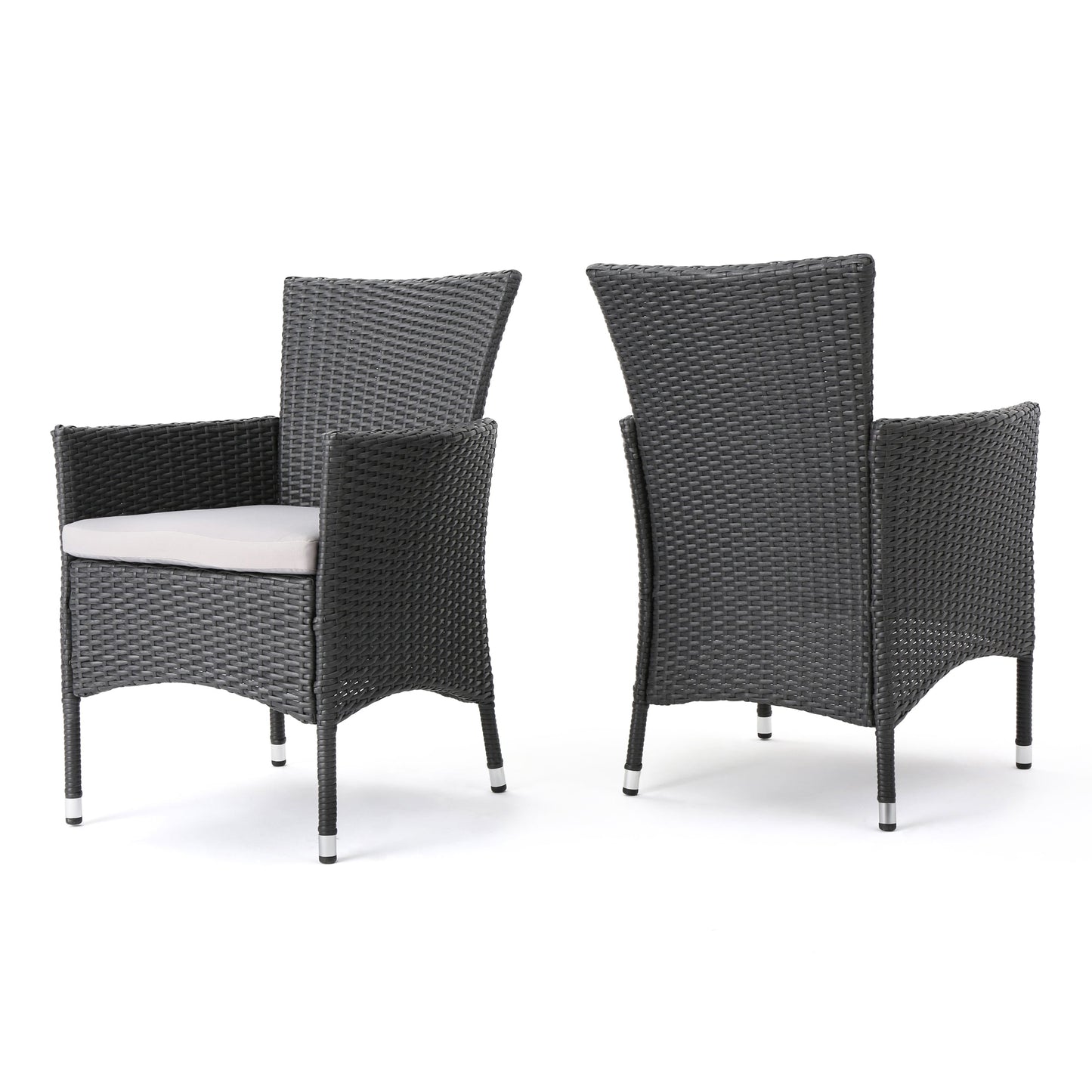 Clihome Wicker Black Wicker Frame Stationary Dining Chair with White Cushioned Seat