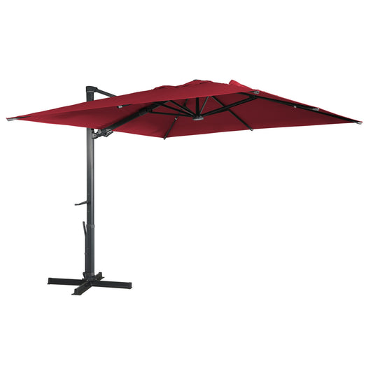 Clihome 10-Feet Aluminum Red Crank Cantilever Patio Umbrella with Lights and