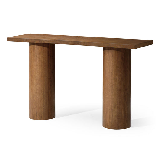 Maven Lane The Maven Lane Lana Console Table features cylindrical legs and a slim wood tabletop. Crafted with kiln-dried wood and mortise-and-tenon joinery it fits perfectly in entryways or as a TV stand. Handcrafted for lasting quality and style.