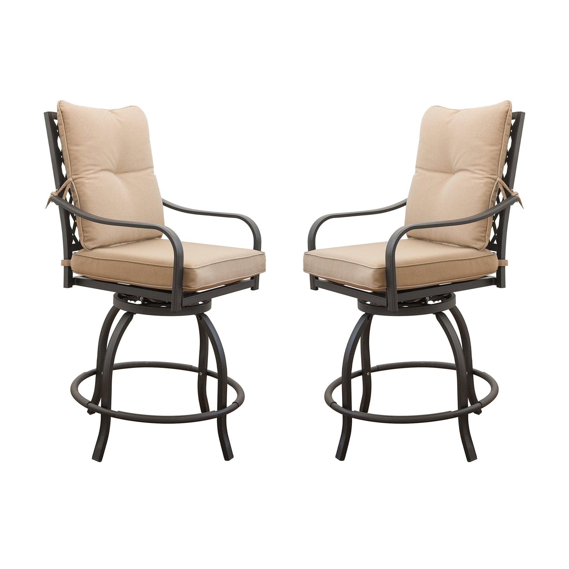 Bayfeve Swivels Bar Stools Set of 2 Metal Metal Frame Swivel Bar Stool Chair with Brown Cushioned Seat
