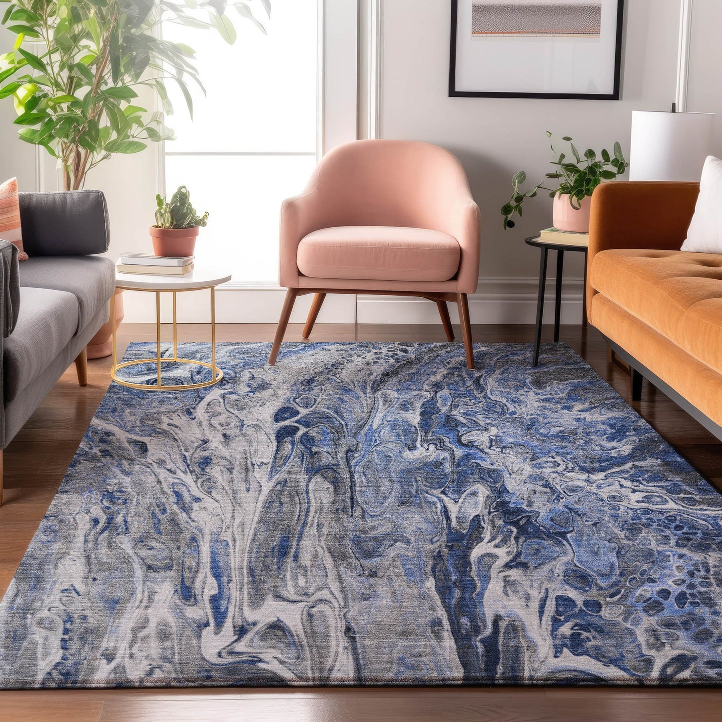 Addison Rugs Mayfield AMF602BU 8 x 10 (ft) Loomed Blue Rectangular Indoor Geometric Machine washable Pet Friendly Area rug