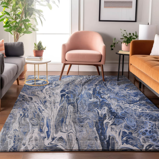 Addison Rugs Mayfield AMF602BU 8 x 10 (ft) Loomed Blue Rectangular Indoor Geometric Machine washable Pet Friendly Area rug
