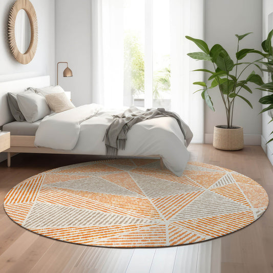Addison Rugs Mayfield AMF618OR 8 x 8 (ft) Loomed Orange Round Indoor Geometric Machine washable Pet Friendly Area rug