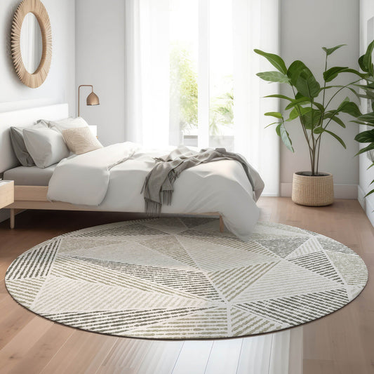 Addison Rugs Mayfield AMF618TP 8 x 8 (ft) Loomed Taupe Round Indoor Geometric Machine washable Pet Friendly Area rug