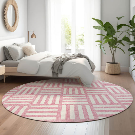 Addison Rugs Mayfield AMF620PI 8 x 8 (ft) Loomed Pink Round Indoor Geometric Machine washable Pet Friendly Area rug
