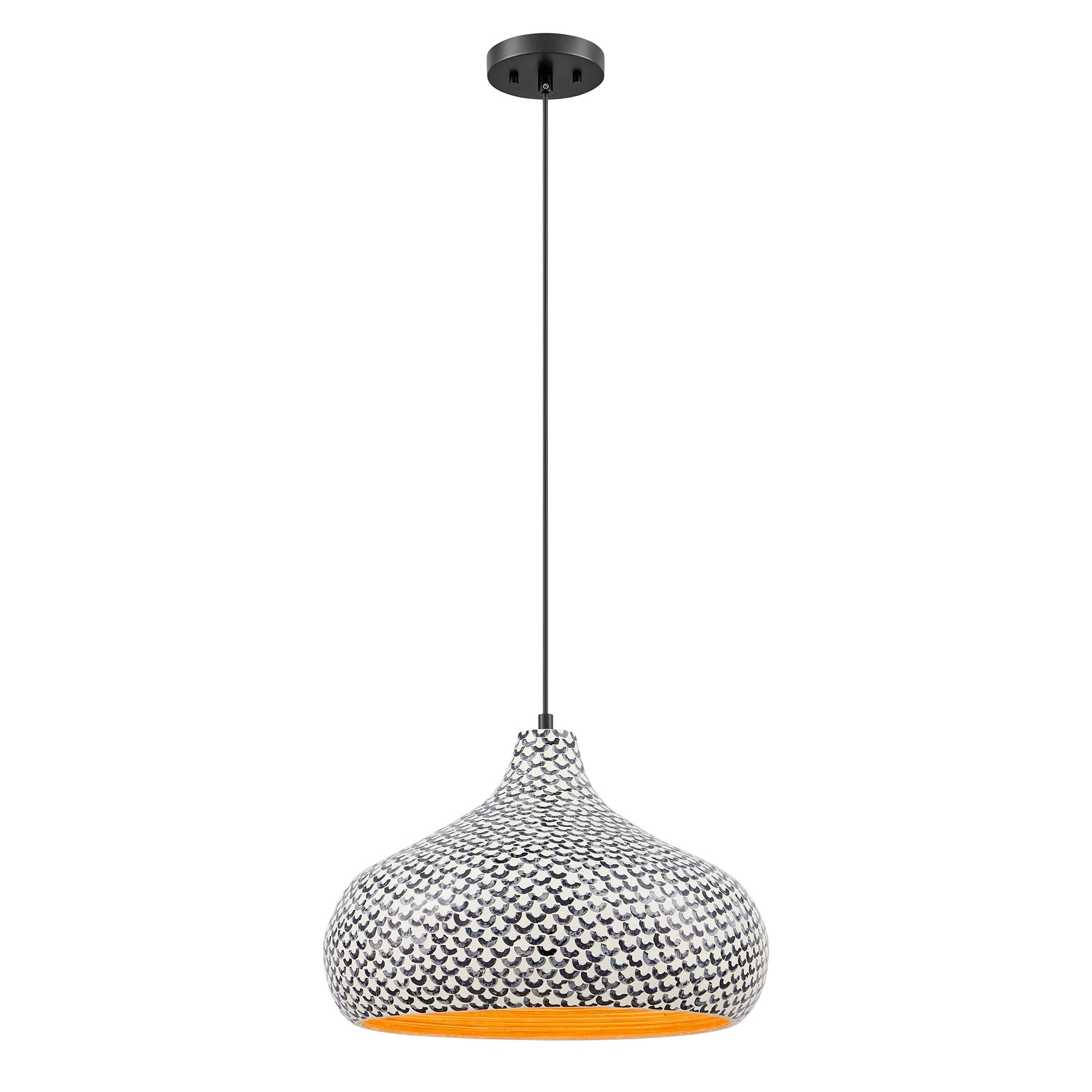 Savoy House Jade 1 -Light Black and White Shell Bohemian/global Bowl Medium Hanging Pendant light