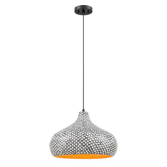 Savoy House Jade 1 -Light Black and White Shell Bohemian/global Bowl Medium Hanging Pendant light